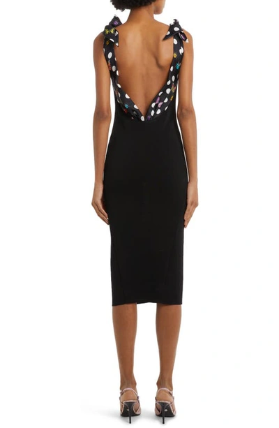 Shop Versace Polka Dot Bow Strap Fitted Dress In 1b000 Black