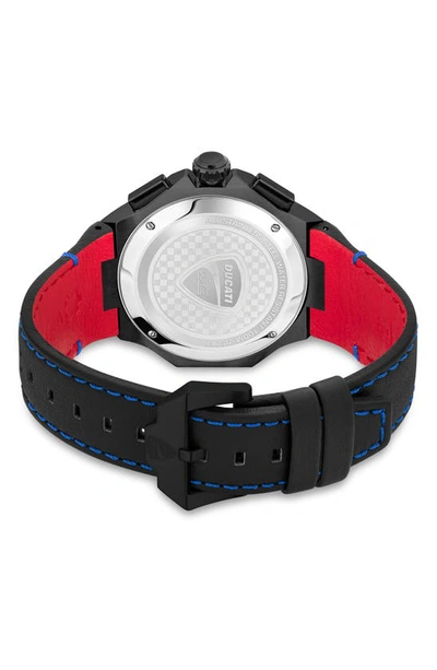 Ducati Corse Motore Tachymeter Quartz Leather Strap Watch, 49mm In Black