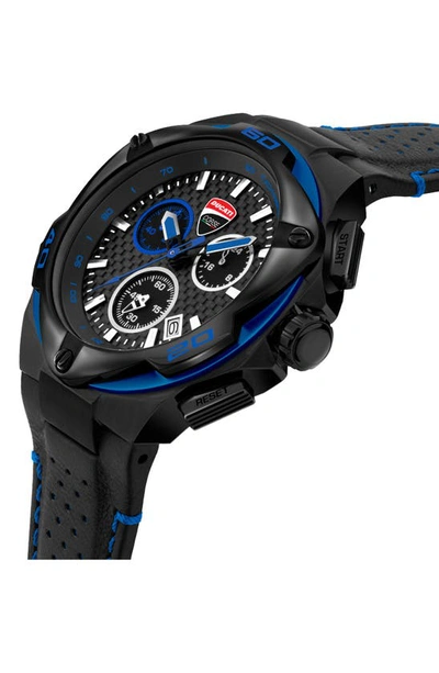 Ducati Corse Motore Tachymeter Quartz Leather Strap Watch, 49mm In Black