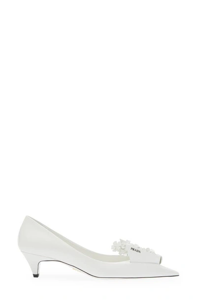 Shop Prada Bunny Flora Kitten Heel Pointed Toe Pump In White