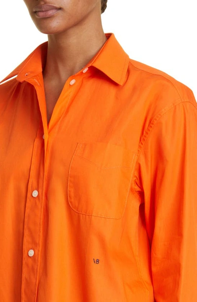 Shop Victoria Beckham Oversize Organic Cotton Poplin Button-up Shirt In Coral