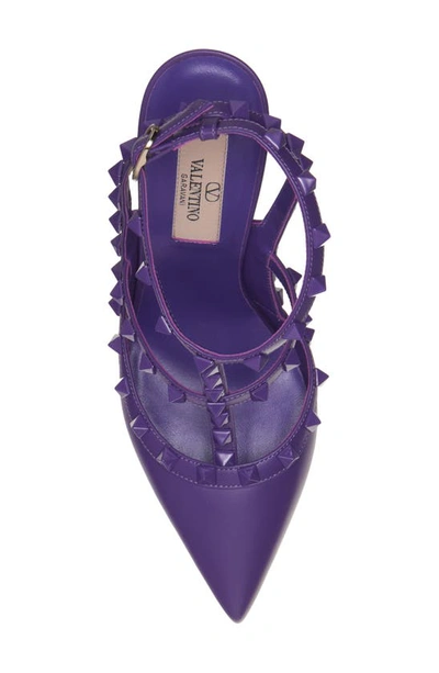 Shop Valentino Rockstud Patent T-strap Pointed Toe Pump In Electric Violet