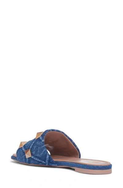 Valentino Roman Stud Denim Slide Sandals In Denim