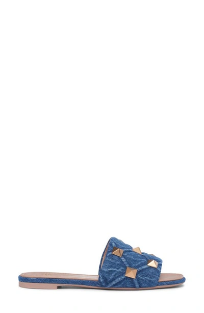 Valentino Roman Stud Denim Slide Sandals In Denim
