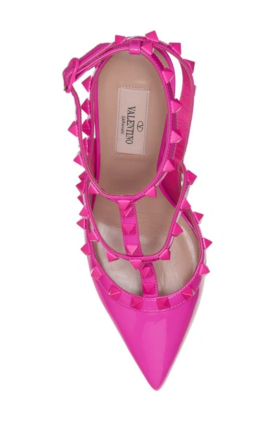 Shop Valentino Rockstud Patent T-strap Pointed Toe Pump In Pink