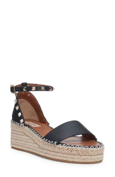 Shop Valentino Rockstud Espadrille Platform Sandal In Black