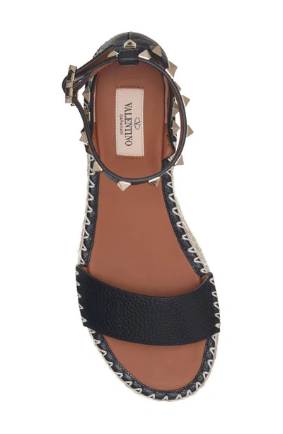 Shop Valentino Rockstud Espadrille Platform Sandal In Black