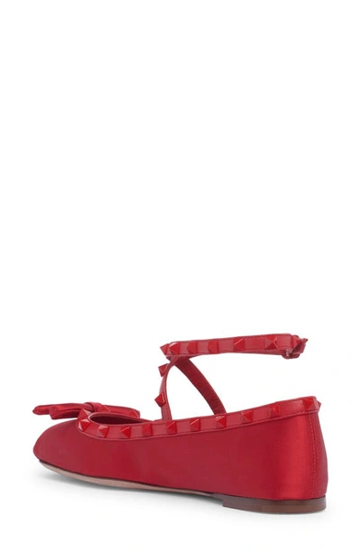 Shop Valentino Rockstud Ankle Strap Ballet Flat In Red
