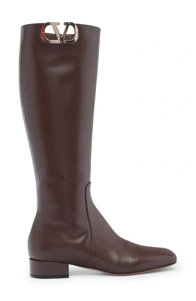 Shop Valentino Vlogo Knee High Boot In Cacao