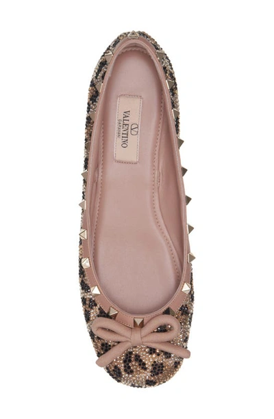 Shop Valentino Rockstud Crystal Embellished Ballet Flat In Leopard/ Rose