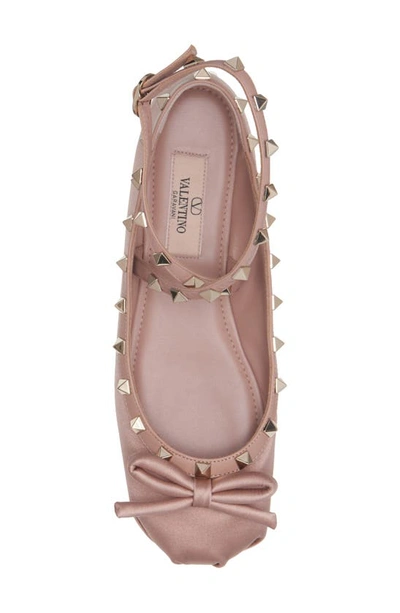 Shop Valentino Rockstud Ankle Strap Ballet Flat In Rose