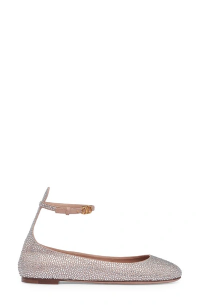 Shop Valentino Tan-go Crystal Embellished Ankle Strap Ballet Flat In Crystal/ Rose