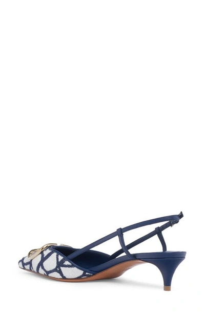 Shop Valentino Vlogo Toile Pointed Toe Slingback Pump In White/ Blue