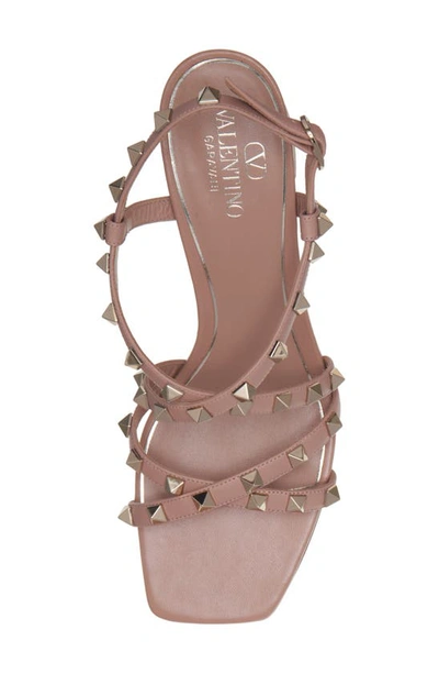 Shop Valentino Rockstud Block Heel Sandal In Rose