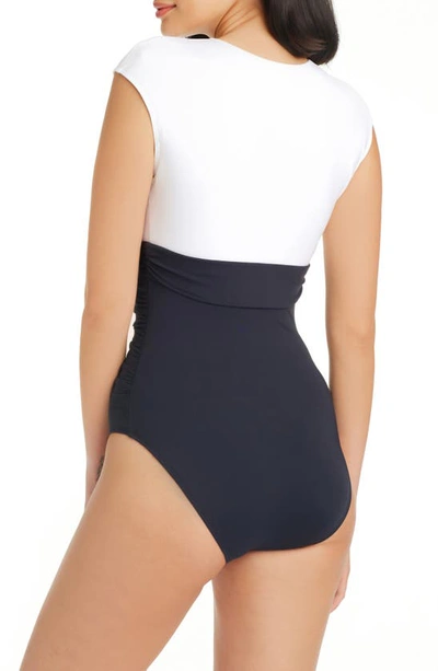 Shop Bleu By Rod Beattie Graphic Measures Cap Sleeve One-piece Swimsuit In White