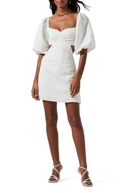 Shop Astr Heather Cutout Linen Blend Dress In White