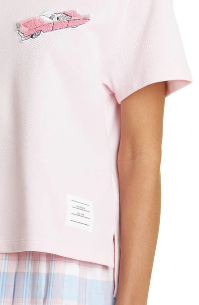 Shop Thom Browne Oversize Car Bouclé Patch Cotton Piqué T-shirt In Light Pink