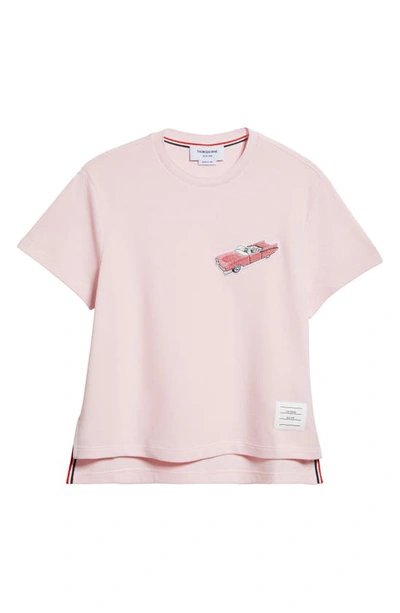 Shop Thom Browne Oversize Car Bouclé Patch Cotton Piqué T-shirt In Light Pink