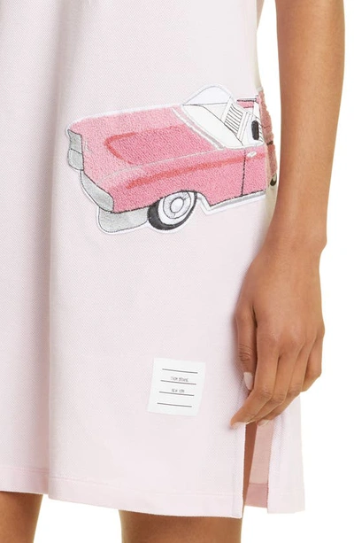 Shop Thom Browne Car Bouclé Patch Embroidered Short Sleeve Silk Piqué Polo Dress In Light Pink
