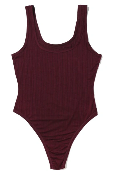 Shop Hanky Panky Mellowluxe™ Square Neck Thong Bodysuit In Dried Cherry