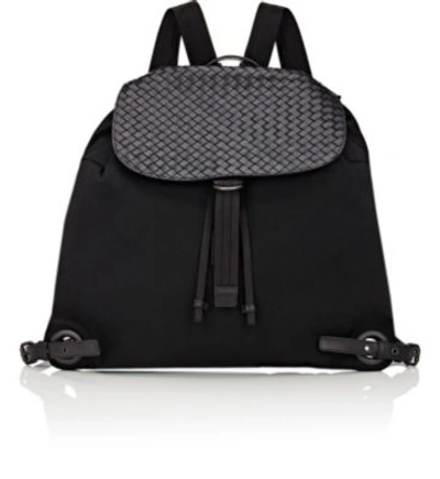 Bottega Veneta Intrecciato-flap Drawstring Backpack In Black