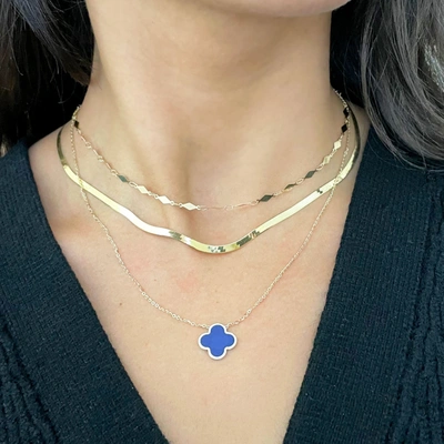 Shop The Lovery Extra Large Lapis Single Clover Necklace In Blue