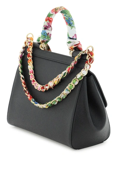 Dolce & Gabbana Small Sicily Bag In Dauphine Leather In Black