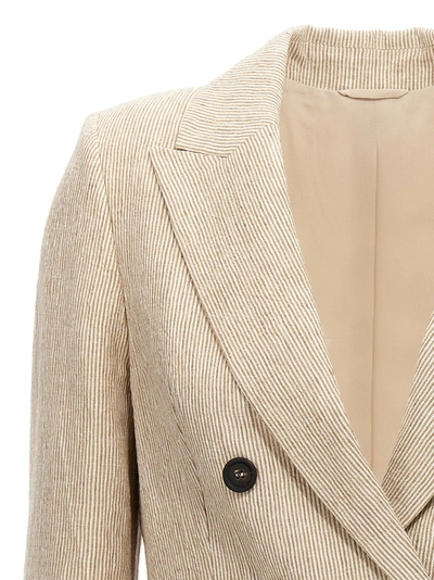 Shop Brunello Cucinelli Striped Double Breast Blazer Jacket Jackets Beige