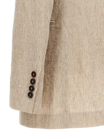 Shop Brunello Cucinelli Striped Double Breast Blazer Jacket Jackets Beige