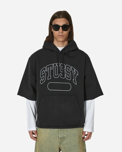 Shop Stussy Ss Boxy Cropped Hooded Sweatshirt In Black