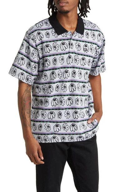 Shop Obey Expand Floral Jacquard Cotton Polo In Black Multi
