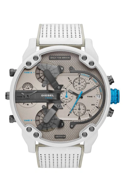 Diesel ® Mr. Daddy 2.0 Chronograph Quartz Nylon Strap Watch, 57mm In White