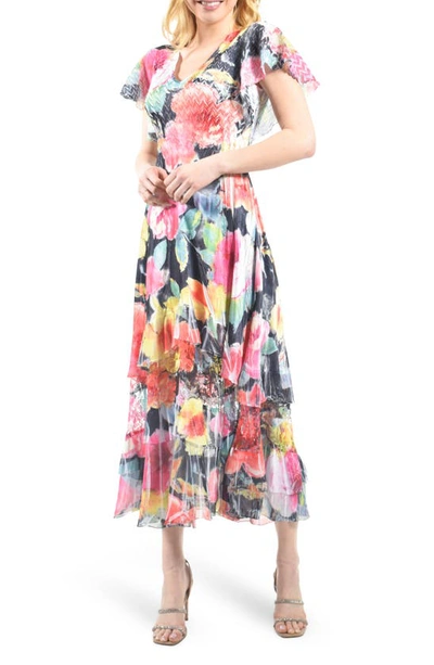 Shop Komarov Floral Flutter Sleeve Charmeuse & Chiffon Cocktail Dress In Begonia Dream