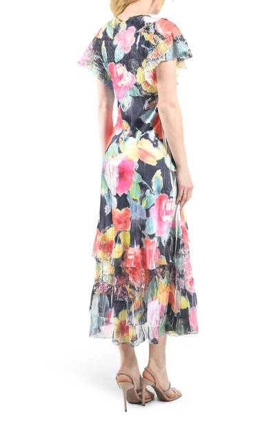 Shop Komarov Floral Flutter Sleeve Charmeuse & Chiffon Cocktail Dress In Begonia Dream