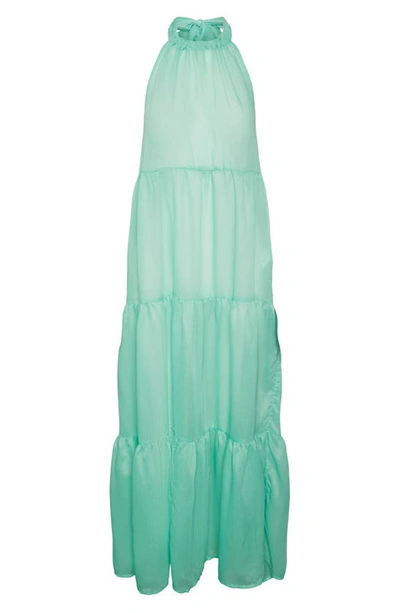 Shop Vero Moda Eva Beach Halter Maxi Dress In Jade Cream