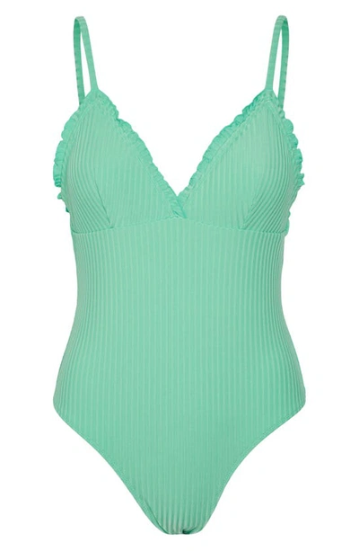 Shop Vero Moda Flow One-piece Swimsuit In Jade Cream