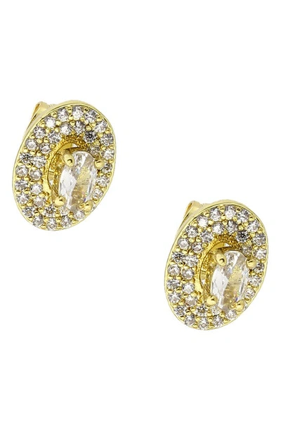 Shop Covet Cubic Zirconia Double Halo Oval Stud Earrings In Gold