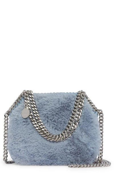 Shop Stella Mccartney Mini Falabella Faux Fur Shoulder Tote In 4850 Jade Blue