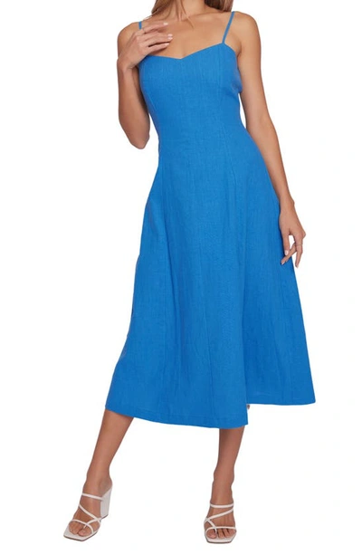 Shop Lost + Wander Siren Oasis A-line Linen & Cotton Midi Dress In Lapis Blue