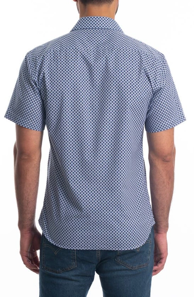 Shop Jared Lang Trim Fit Short Sleeve Cotton Button-up Shirt In White N Blue