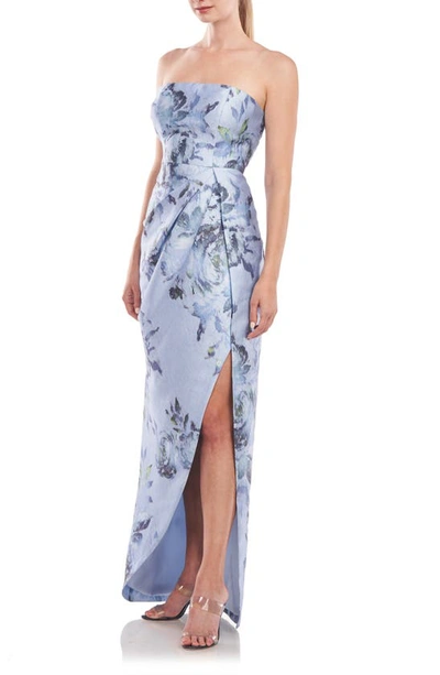 Shop Kay Unger Chic Floral Strapless Column Gown In Bluebell Multi