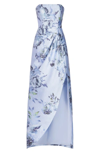 Shop Kay Unger Chic Floral Strapless Column Gown In Bluebell Multi