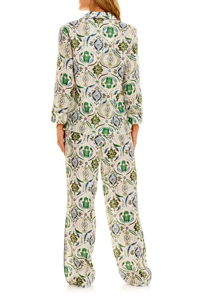 Shop The Lazy Poet Emma Hamsa Blessing Linen Pajamas In Green