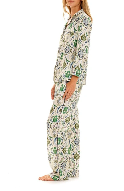 Shop The Lazy Poet Emma Hamsa Blessing Linen Pajamas In Green
