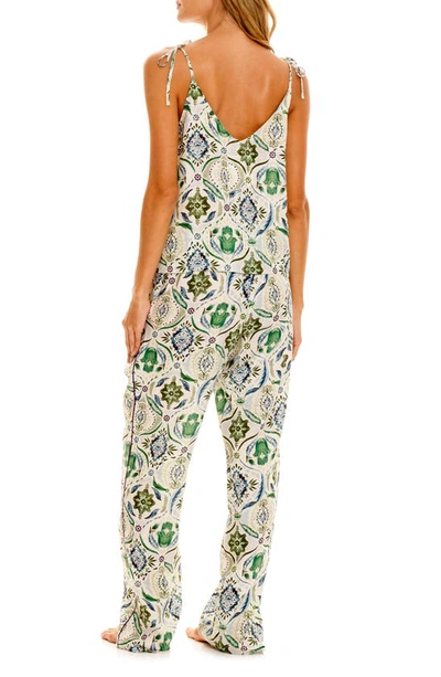 Shop The Lazy Poet Amelie Hamsa Blessing Linen Pajamas In Green