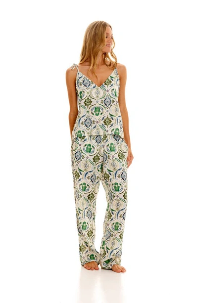 Shop The Lazy Poet Amelie Hamsa Blessing Linen Pajamas In Green