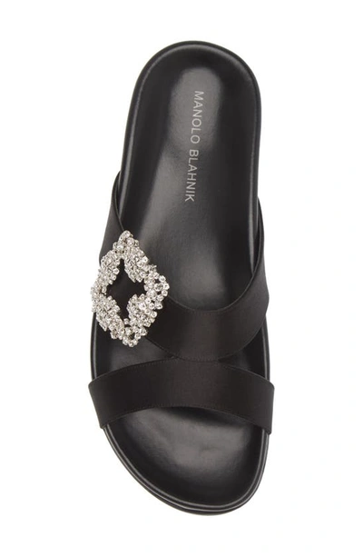 Shop Manolo Blahnik Chilanghi Crystal Buckle Slide Sandal In Black