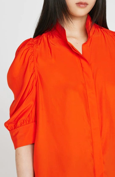 Shop Frame Gillian Three-quarter Sleeve Silk Button-up Shirt In Red Orange