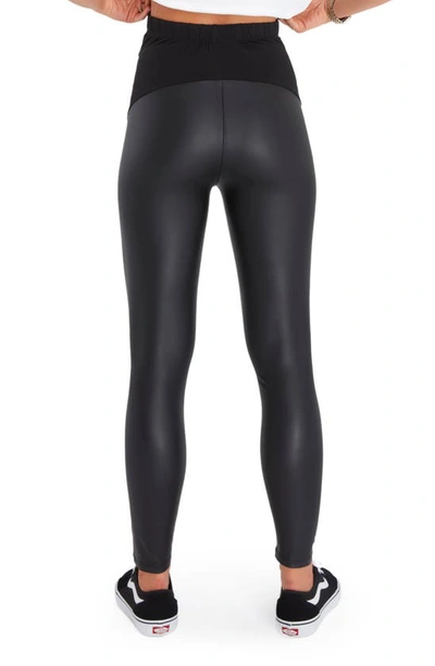 Shop Accouchée Foldover Waistband Faux Leather Maternity Leggings In Black