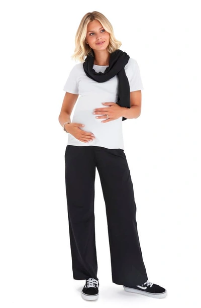 Shop Accouchée Foldover Waistband Stretch Cotton Maternity Pants In Black